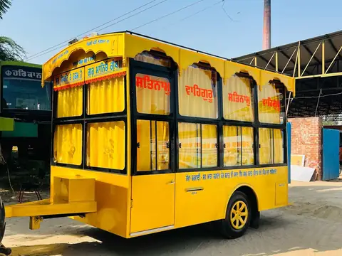 Palki Sahib with LED ceiling, side view — built by Guru Kirpa Bus Body Builders, Barnala